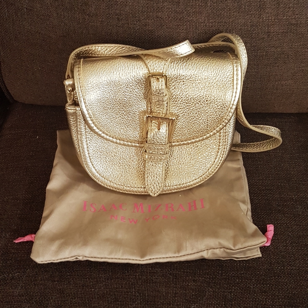 Issac Mizrahi mini gold leather crossbody bag